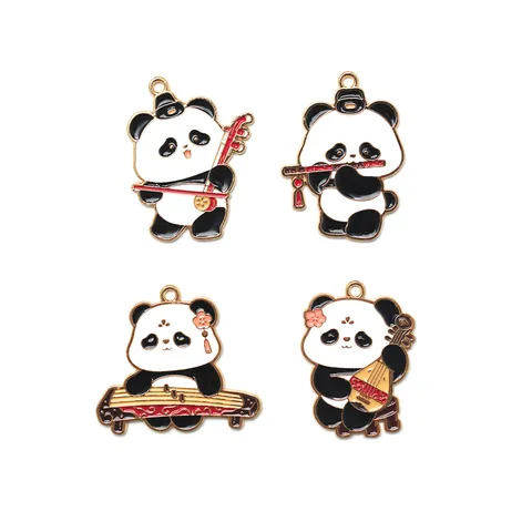 Leuke Panda Legering Gemailleerde Hanger DIY Sieraden Accessoires Chinese Stijl Muziekinstrument Leeuwendans Bedels Voor Sleutelhanger Tas