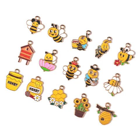 Leuke Cartoon Bij Honingpot Zonnebloem Legering Geëmailleerde DIY Bedels Hangers Voor Ketting Armband Sleutelhanger Sieraden