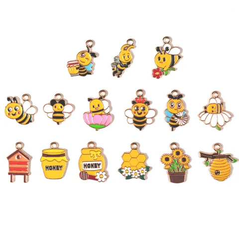 Leuke Cartoon Bij Honingpot Zonnebloem Legering Geëmailleerde DIY Bedels Hangers Voor Ketting Armband Sleutelhanger Sieraden