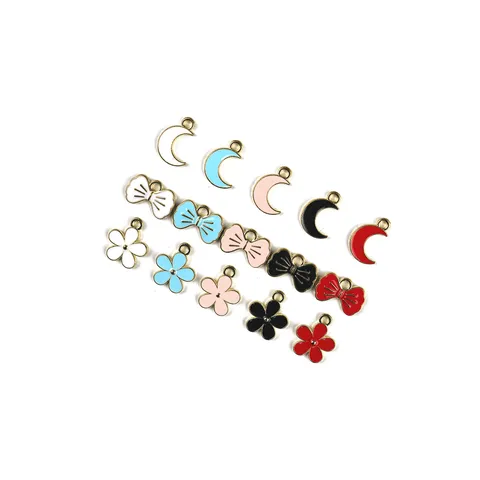 Kleine Maan Strik Vijfbladige Bloem DIY Legering Geëmailleerde Hanger Schattige Bedels Sieraden Accessoires