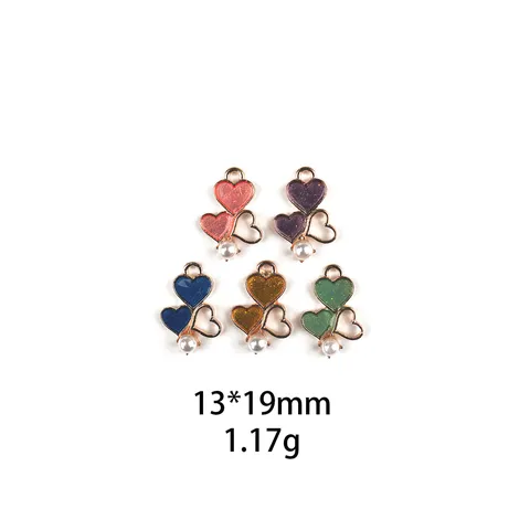 DIY Alloy Artificial Pearl Heart Pendant Oil Drop Jewelry Accessory Cute Love Charm For Keychain Craft Making