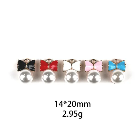 DIY Alloy Bowknot Pearl Charms Enamel Cute Bow Pendant For Hair Accessories Keychain Jewelry Making