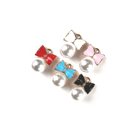 DIY Alloy Bowknot Pearl Charms Enamel Cute Bow Pendant For Hair Accessories Keychain Jewelry Making