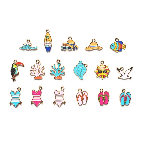 Summer Beach Ocean Series DIY Alloy Enamel Pendants Colorful Cute Charms For Keychain Necklace Hair Accessories