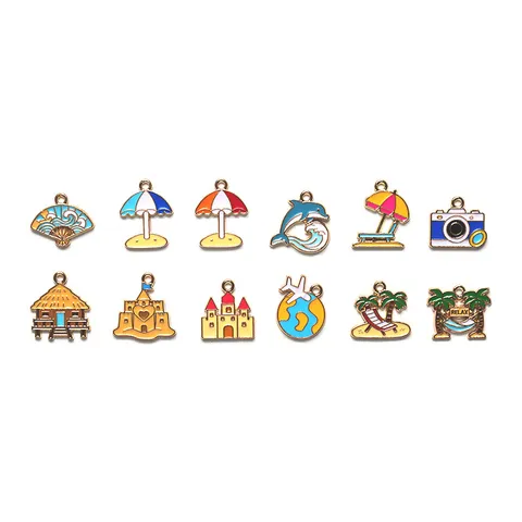 Summer Beach Ocean Series DIY Alloy Enamel Pendants Colorful Cute Charms For Keychain Necklace Hair Accessories