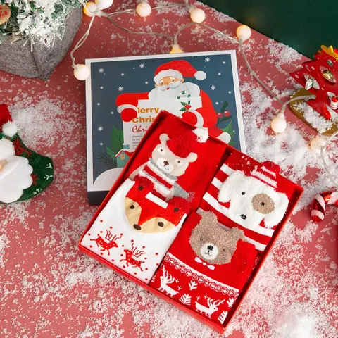 Women's Christmas Gift Box Cartoon Mid Tube Socks Cute Santa Claus Elk Winter Warm Cotton Blend Socks