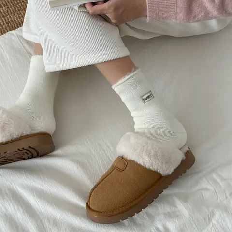 Damen Winter Verdickt Thermische Schneesocken Warm Fleece Gefüttert Mittelhohe Bodensocken Casual Einfarbig Kaltes Wetter