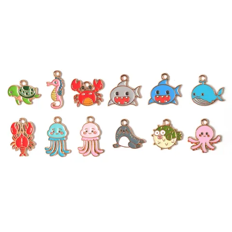 Oceaan Serie Legering Emaille Zeedieren Bedels DIY Sieraden Accessoires Schattige Hangers Voor Sleutelhangers Kettingen Armbanden