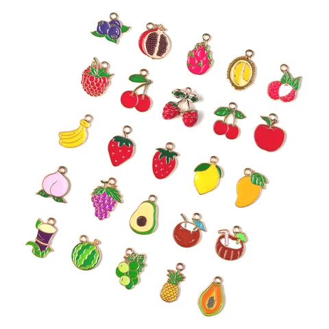 Zinklegering Druppelolie Fruit Bedels Gemengde Schattige Aardbei Appel Banaan Hangers Voor DIY Sieraden Maken Sleutelhangers Ambacht