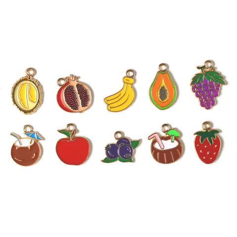 Zinklegering Druppelolie Fruit Bedels Gemengde Schattige Aardbei Appel Banaan Hangers Voor DIY Sieraden Maken Sleutelhangers Ambacht