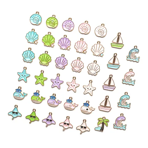 Zomer Oceaan Serie Zeester Schelp Walvis Zeilboot Legering Druppelolie Charms DIY Sieraden Accessoires Sleutelhanger Hangertjes