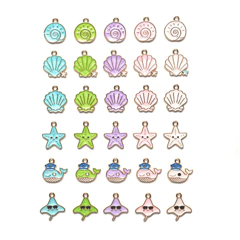 Zomer Oceaan Serie Zeester Schelp Walvis Zeilboot Legering Druppelolie Charms DIY Sieraden Accessoires Sleutelhanger Hangertjes