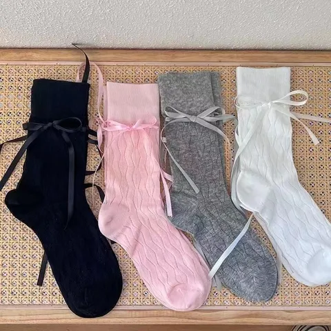 Damen Süße Schleife Mittelhohe Socken Französischer Ballett-Stil Schnürung Süß Ins Slouch Strumpfwaren Lässig Tägliche Kleidung