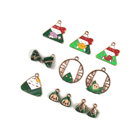 Schattige Chinese Stijl Zongzi Emaille Legering DIY Sieraden Bedels Cartoon Hanger Voor Sleutelhanger Armband Ketting Maken
