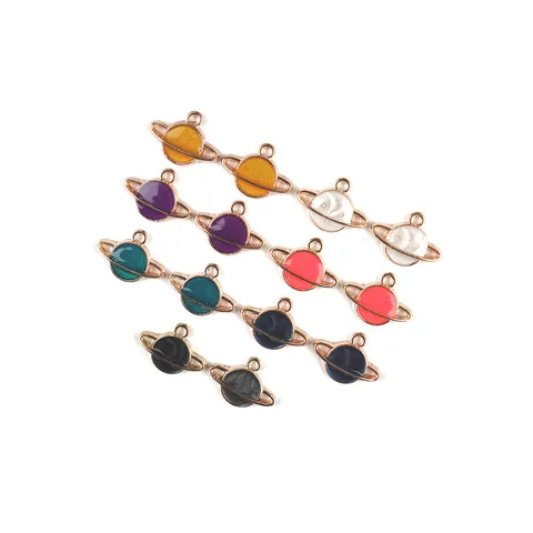 DIY Zinklegering Planeet Charms Kleurrijke Oliedruppel Ruimte Globe Hangers Voor Handgemaakte Sleutelhangers Sieraden Accessoires