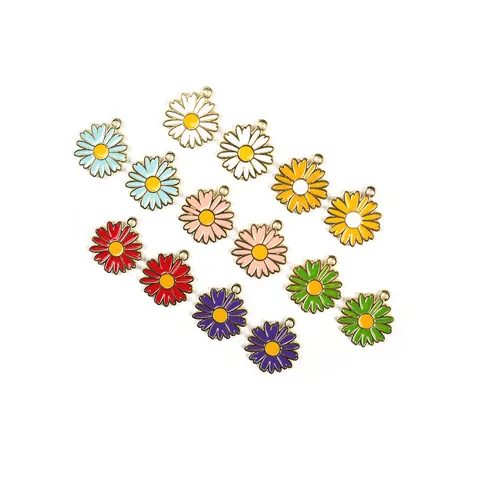 Schattig Madeliefje Zinklegering Geëmailleerde Bedels Hanger Voor DIY Sieraden Maken Oorring Sleutelhanger
