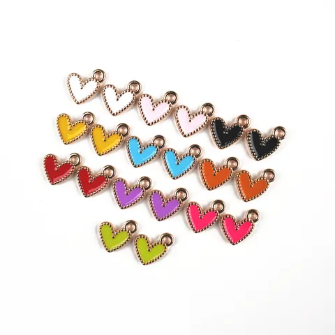Colorful Mini Heart Alloy Enamel Charms Pendants DIY Jewelry Accessories For Keychain Necklace Bracelet Craft Making