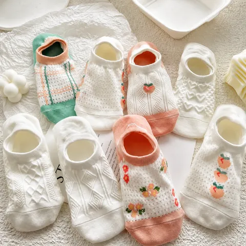 Chaussettes Invisibles Respirantes d'Été pour Femmes en Maille Coupe Basse Socks Floraux Doux Décontractés Quotidiens