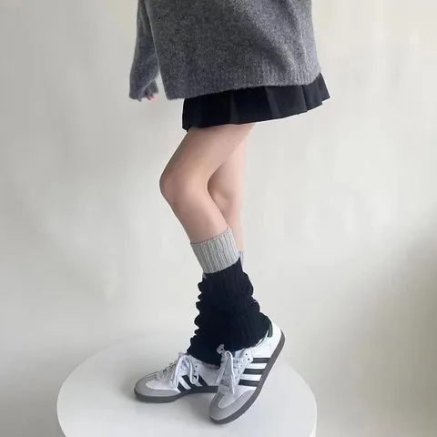 Damen Gestrickte Beinwärmer Farbblock Spleißen Acryl Slouch Socken Herbst Winter Warm Casual Waden Socken Geschenk