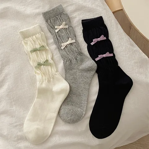 Vrouwen Japans Zoete Strik Gerimpeld Halte Socken Mode Leuke Casual Katoenmix Slouch Socken