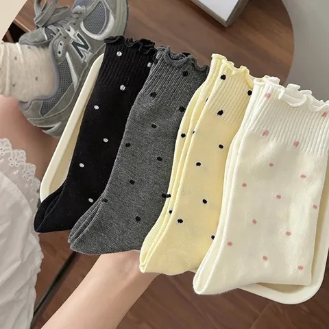 Chaussettes mi-mollet pour femmes Pois Bord Laitue Mignon Décontracté Quotidien Polyester