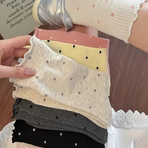 Chaussettes mi-mollet pour femmes Pois Bord Laitue Mignon Décontracté Quotidien Polyester