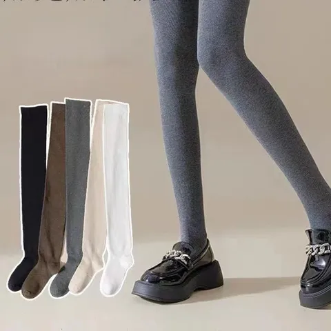 Damen Kniestrümpfe Gefüttert Verdickt Warm Lange Strümpfe Winter Hohe Elastizität Anti-Rutsch Oberschenkelhohe Socken