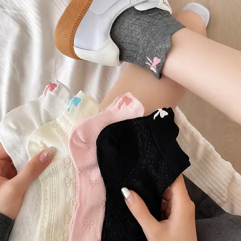 Damen Casual Baumwollmischung Kurzsocken Schleife Dünne Atmungsaktive Socken