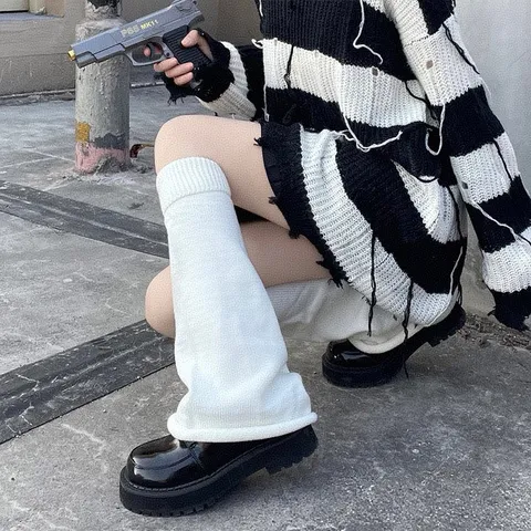 Dames Winter Gebreide Beenwarmers Japans Lolita JK Stijl Effen Kleur Los Rekbaar Botenmanchetten Warme Accessoires