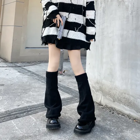 Dames Winter Gebreide Beenwarmers Japans Lolita JK Stijl Effen Kleur Los Rekbaar Botenmanchetten Warme Accessoires