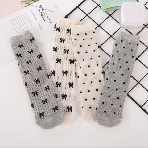 Damen Mesh Ajour Wadige Socken Süße Japanische Schleife Gepunktet Lässige Niedliche Baumwollmischung Socken Für Sommer Tägliche Kleidung