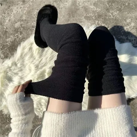 Damen Overknee Winter Thermisch Verdickt Einfarbig Lange Socken Stiefel Warme Beinstwärmer Modische Accessoires