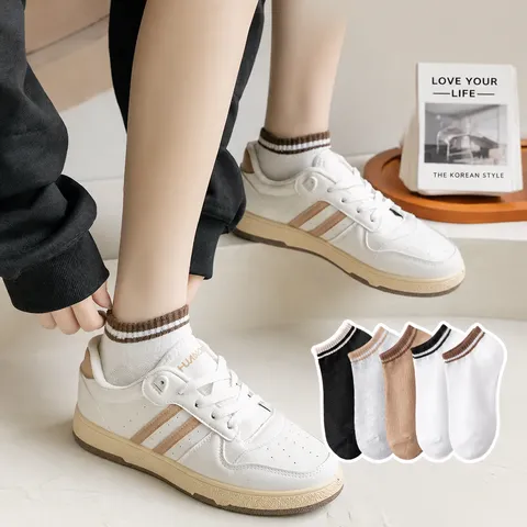 Damen Casual Gestreifte Kurze Socken Atmungsaktive Baumwollmischung Ankel Socken Tägliche Kleidung Komfort Komfortables Schuhwerk Modischer Stil