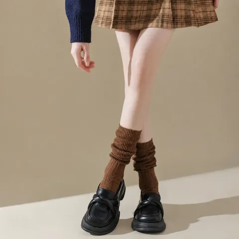 Damen Casual Einheitsfarbe Gerippt Stricken Über Dem Knie Hohe Gestapelte Socken
