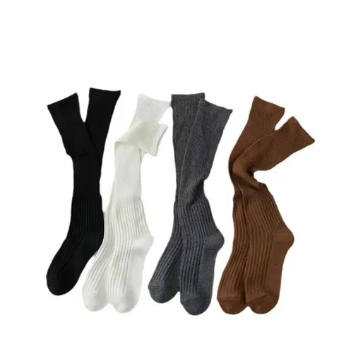 Damen Casual Einheitsfarbe Gerippt Stricken Über Dem Knie Hohe Gestapelte Socken