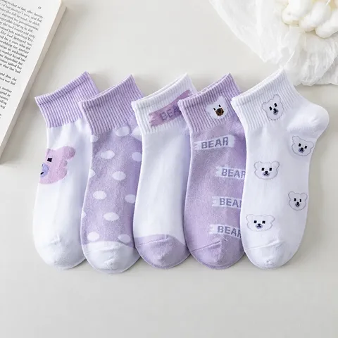 Damen Cartoon Bär Druck Kurze Socken Frühling Sommer Atmungsaktiv Süß Stil Lässige Boot Socken