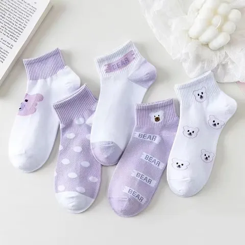 Damen Cartoon Bär Druck Kurze Socken Frühling Sommer Atmungsaktiv Süß Stil Lässige Boot Socken