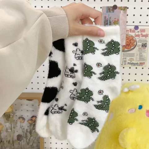 Damen Winter Warm Nerz-Fleece Haussocken Süßes Tiermuster Verdickte Gemütliche Schlafsocken