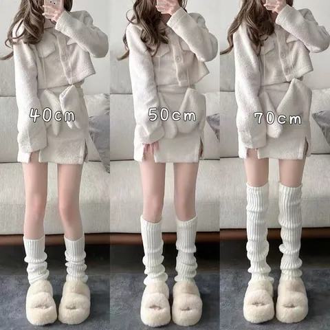Women Winter Warm Knitted Leg Warmers Extended JK Calf Socks Ribbed Solid Color Soft Stretchy Fashion Accessories