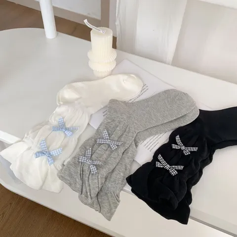 Damen Süß Schleife Slouch Socken Sommer Dünn Wadenhoch Crew Socken Süß Lolita Stil Baumwolle Mode Socken