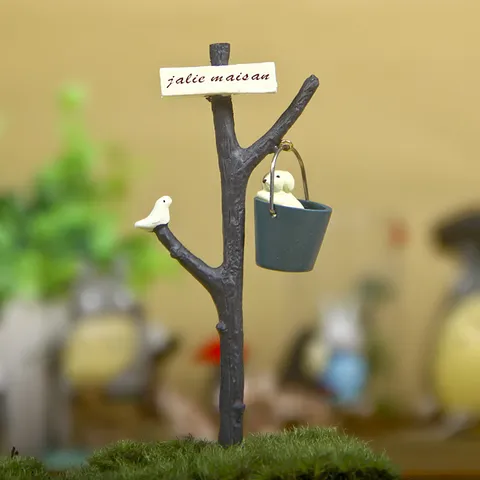 Miniature Resin Tree Branch Ornament With Cartoon Dog And Bird Garden Stakes For Succulent Moss Micro Landscape Photography Props
