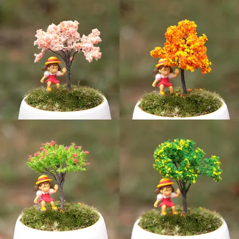Miniatur Künstlicher Rosa Blütenbaum Pfirsichbaum Mikrolandschaft Dekoration DIY Feengarten Zubehör PVC Handgefertigter Mini Baum
