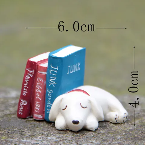 Cartoon Resin Dog Sleeping On Books Figurine Miniature Micro Landscape Ornaments Garden Fairy Decoration DIY Desktop Gift Accessories