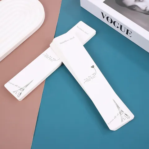 Tarjetas de Exhibición de Collar y Pulsera de Papel Blanco Minimalista Impresas con Torre Eiffel Tarjetas de Embalaje de Joyas