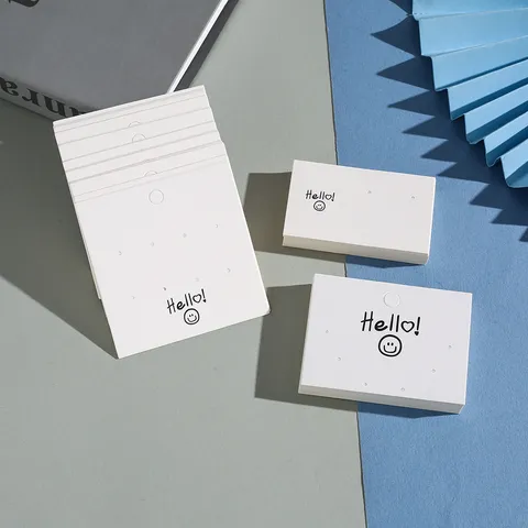 Tarjetas de Exhibición de Pendientes de Papel Blanco Cara Sonriente Hola Impreso Titular de Tarjetas de Embalaje de Joyería