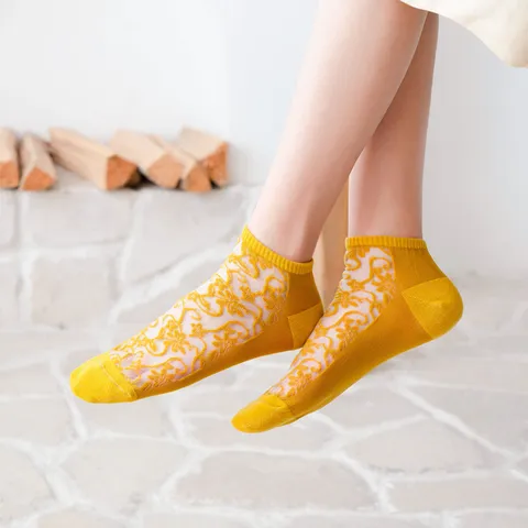 Women's Vintage Thin Glass Silk Cotton Mesh Short Socks Ladies Breathable Low Cut Ankle Socks Summer Fashion Hosiery