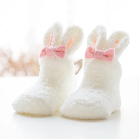 Toddler Baby Coral Fleece Non Slip Mid Tube Socks Cute 3D Bunny Ears Bow Infant Socks Winter Warm Kids Socks