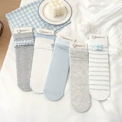 Women's Cute Japanese College Style Striped Combed Cotton Mid Tube Socks Casual Breathable Sweet Daily Student Hosiery