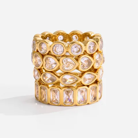 Minimalistischer Edelstahl Strass Geometrischer Herz Ring Vergoldeter Mode Fingerring Für Damen