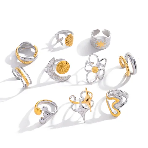 Edelstahl Offener Ring Für Damen Gold Silber Zweifarbig Geometrisch Retro Kreativ Verstellbar Mode Fingerring Schmuck
